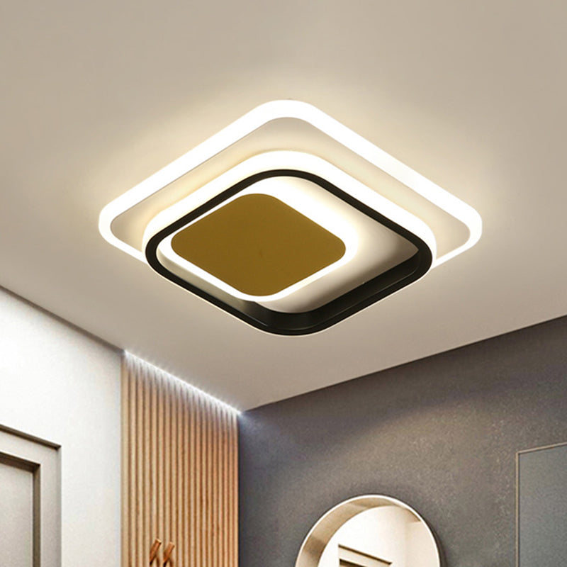 Square/Round Flushmount Lighting Modernism Acrylic White and Black LED Flush Lamp Fixture Black-White Square Plate Clearhalo 'Ceiling Lights' 'Close To Ceiling Lights' 'Close to ceiling' 'Flush mount' Lighting' 788040