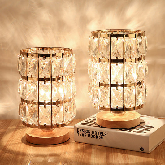 1-Bulb Cup Shape Nightstand Lamp Modern Style Gold Beveled Crystal Encrusted Table Light Gold Clearhalo 'Lamps' 'Table Lamps' Lighting' 788049
