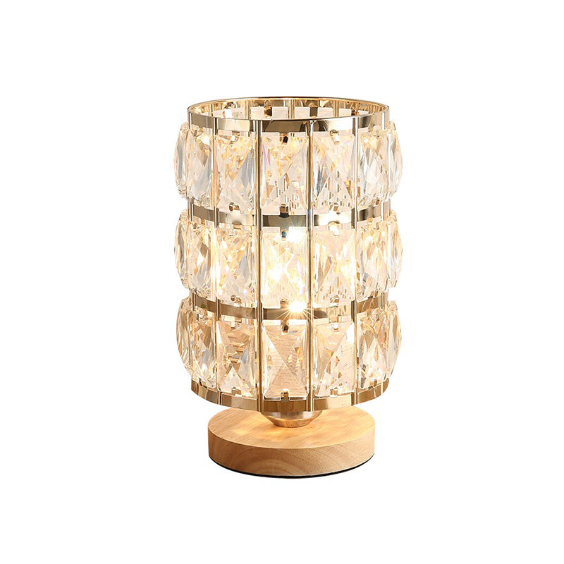 1-Bulb Cup Shape Nightstand Lamp Modern Style Gold Beveled Crystal Encrusted Table Light Clearhalo 'Lamps' 'Table Lamps' Lighting' 788051