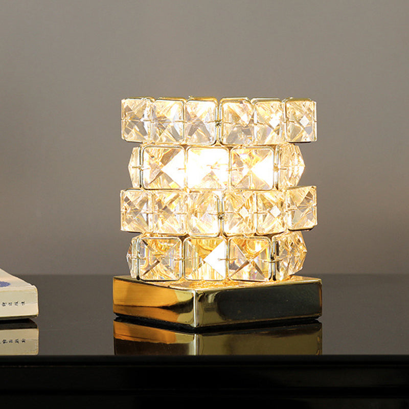 Crystal Rubik Cube Mini Table Lamp Simple Single Bedroom Nightstand Light in Silver/Gold Gold Clearhalo 'Lamps' 'Table Lamps' Lighting' 788053