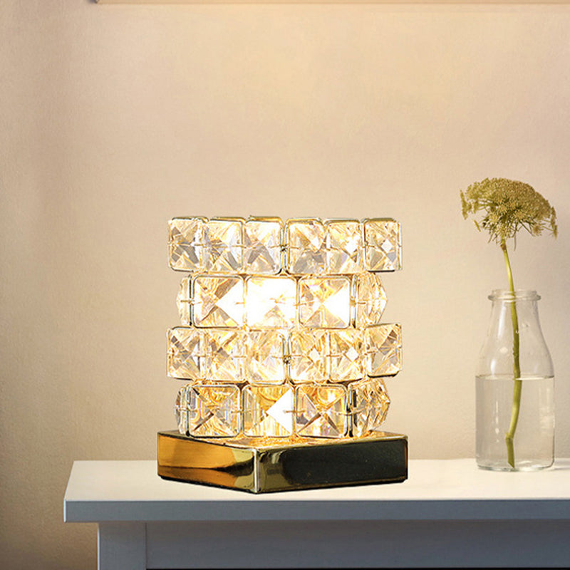 Crystal Rubik Cube Mini Table Lamp Simple Single Bedroom Nightstand Light in Silver/Gold Clearhalo 'Lamps' 'Table Lamps' Lighting' 788054
