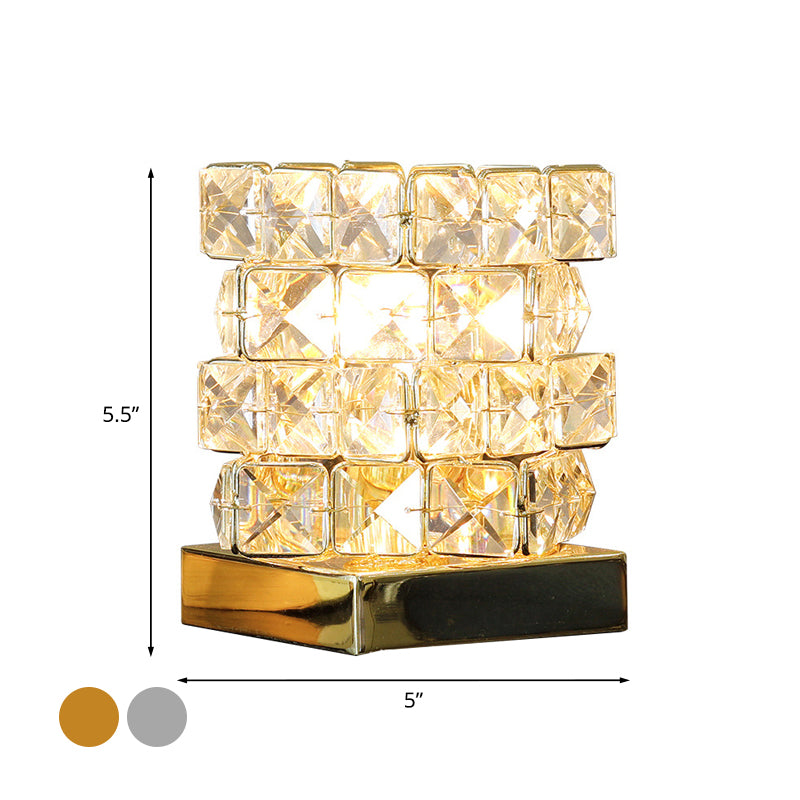 Crystal Rubik Cube Mini Table Lamp Simple Single Bedroom Nightstand Light in Silver/Gold Clearhalo 'Lamps' 'Table Lamps' Lighting' 788056