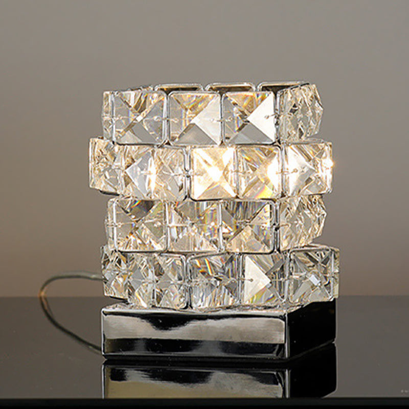 Crystal Rubik Cube Mini Table Lamp Simple Single Bedroom Nightstand Light in Silver/Gold Silver Clearhalo 'Lamps' 'Table Lamps' Lighting' 788057