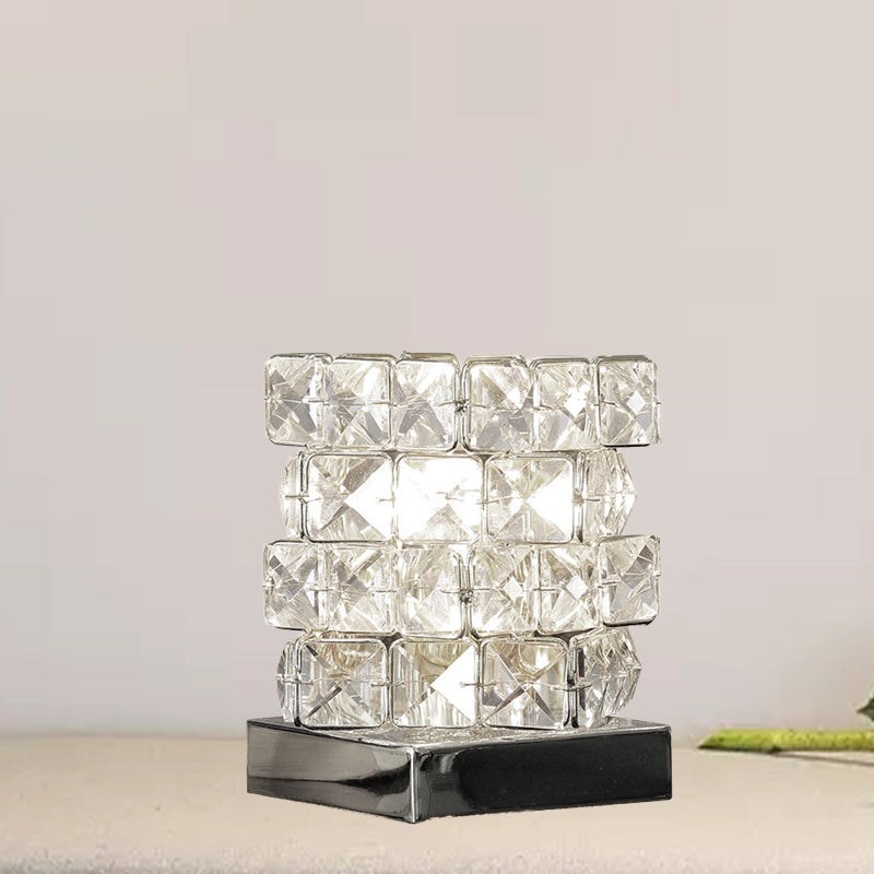 Crystal Rubik Cube Mini Table Lamp Simple Single Bedroom Nightstand Light in Silver/Gold Clearhalo 'Lamps' 'Table Lamps' Lighting' 788058