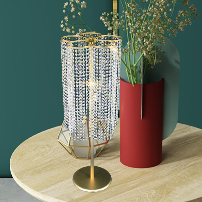 Crystal Beaded Tassel Drape Table Light Modernist 1-Light Hotel Night Stand Lamp in Gold Clearhalo 'Lamps' 'Table Lamps' Lighting' 788062