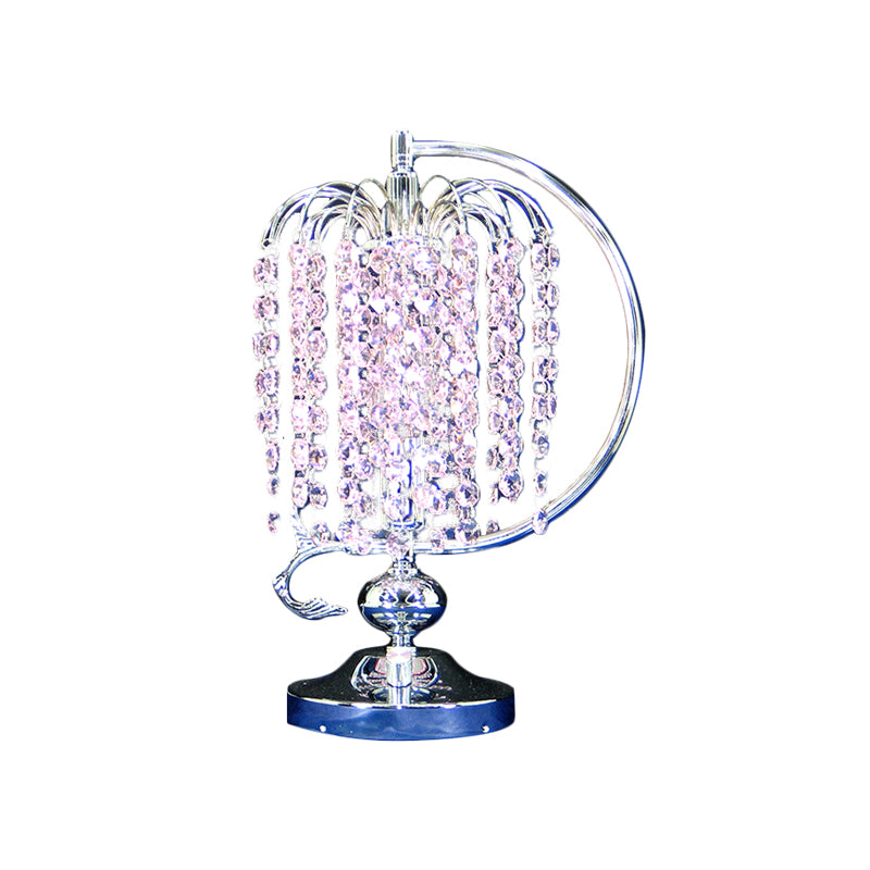 1-Head Drooping Tassel Night Light Retro Pink/Yellow/Blue Crystal Table Lighting with Polished Chrome C Arm Clearhalo 'Lamps' 'Table Lamps' Lighting' 788066