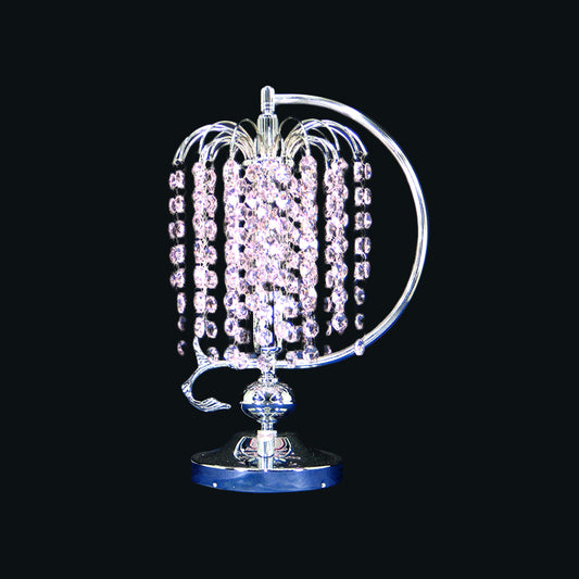 1-Head Drooping Tassel Night Light Retro Pink/Yellow/Blue Crystal Table Lighting with Polished Chrome C Arm Clearhalo 'Lamps' 'Table Lamps' Lighting' 788067
