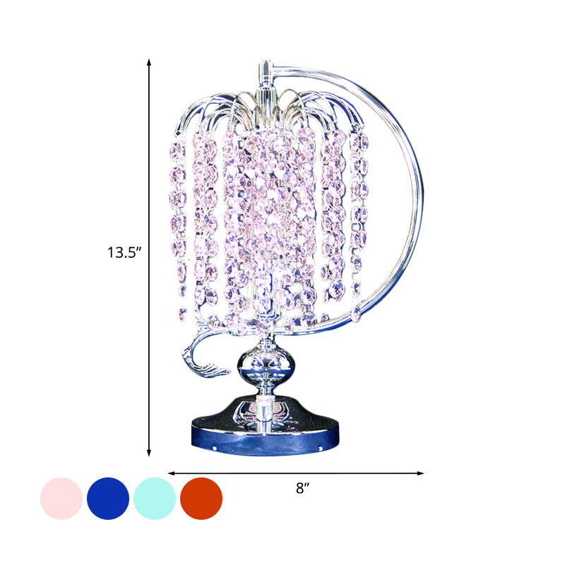 1-Head Drooping Tassel Night Light Retro Pink/Yellow/Blue Crystal Table Lighting with Polished Chrome C Arm Clearhalo 'Lamps' 'Table Lamps' Lighting' 788068