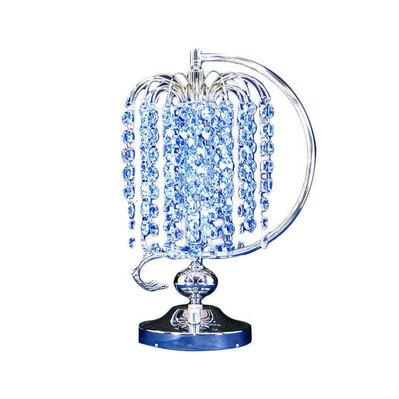 1-Head Drooping Tassel Night Light Retro Pink/Yellow/Blue Crystal Table Lighting with Polished Chrome C Arm Clearhalo 'Lamps' 'Table Lamps' Lighting' 788071