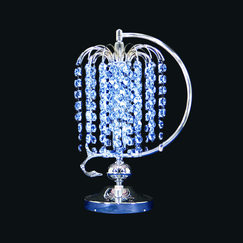 1-Head Drooping Tassel Night Light Retro Pink/Yellow/Blue Crystal Table Lighting with Polished Chrome C Arm Clearhalo 'Lamps' 'Table Lamps' Lighting' 788072