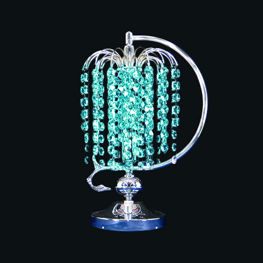 1-Head Drooping Tassel Night Light Retro Pink/Yellow/Blue Crystal Table Lighting with Polished Chrome C Arm Clearhalo 'Lamps' 'Table Lamps' Lighting' 788076