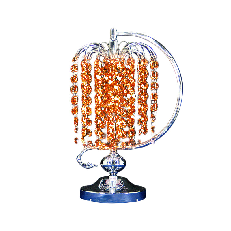 1-Head Drooping Tassel Night Light Retro Pink/Yellow/Blue Crystal Table Lighting with Polished Chrome C Arm Clearhalo 'Lamps' 'Table Lamps' Lighting' 788079
