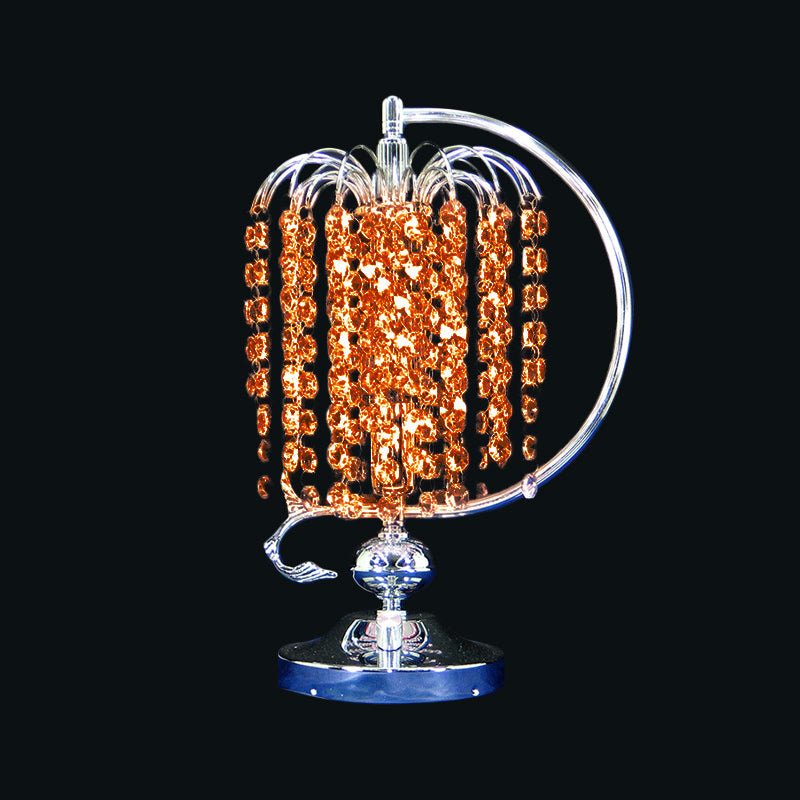 1-Head Drooping Tassel Night Light Retro Pink/Yellow/Blue Crystal Table Lighting with Polished Chrome C Arm Clearhalo 'Lamps' 'Table Lamps' Lighting' 788080