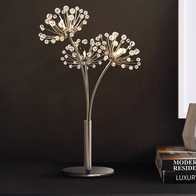 Silver Dandelion Table Lamp Contemporary Crystal 1 Light Bedside Nightstand Light Clearhalo 'Lamps' 'Table Lamps' Lighting' 788082