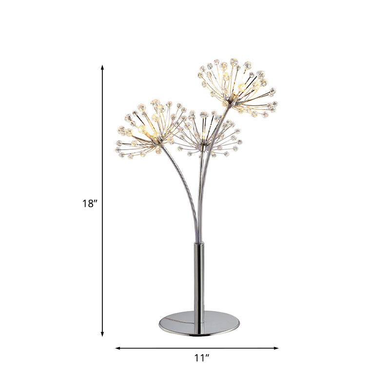Silver Dandelion Table Lamp Contemporary Crystal 1 Light Bedside Nightstand Light Clearhalo 'Lamps' 'Table Lamps' Lighting' 788084