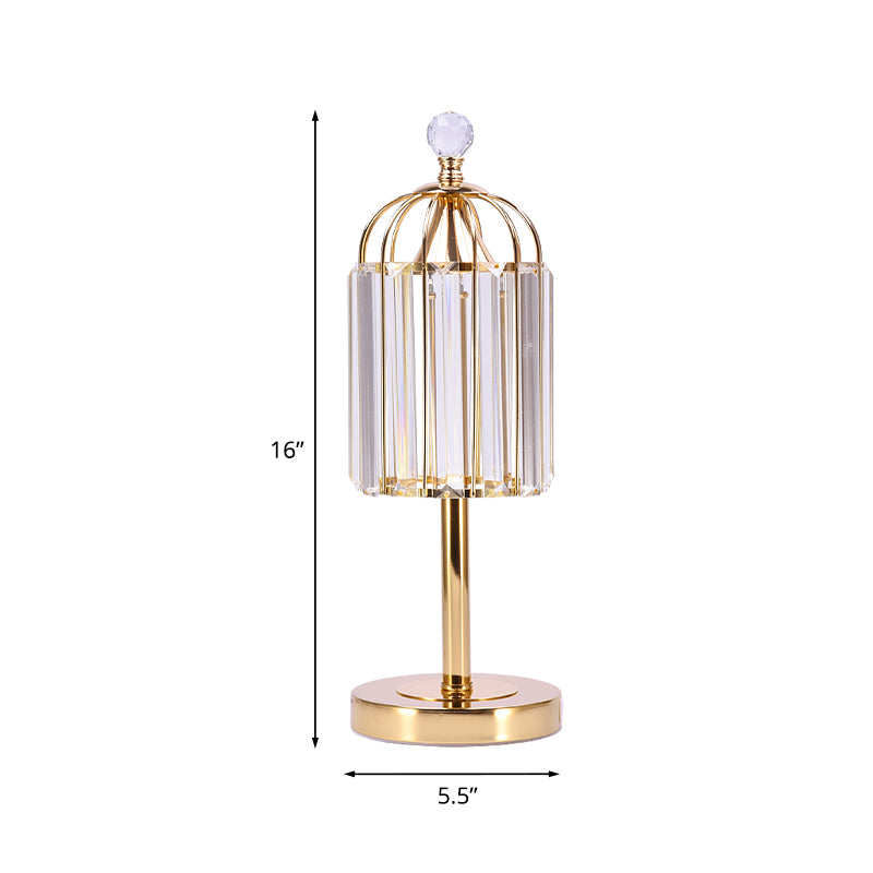 Cloche Crystal Prism LED Night Lamp Vintage Bedroom Table Lighting with Cage Top in Gold Clearhalo 'Lamps' 'Table Lamps' Lighting' 788088