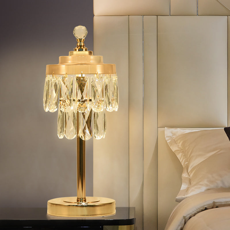Gold LED Table Light Vintage Beveled Crystal Prism 2 Tiers Night Stand Lamp for Bedroom Gold B Clearhalo 'Lamps' 'Table Lamps' Lighting' 788089