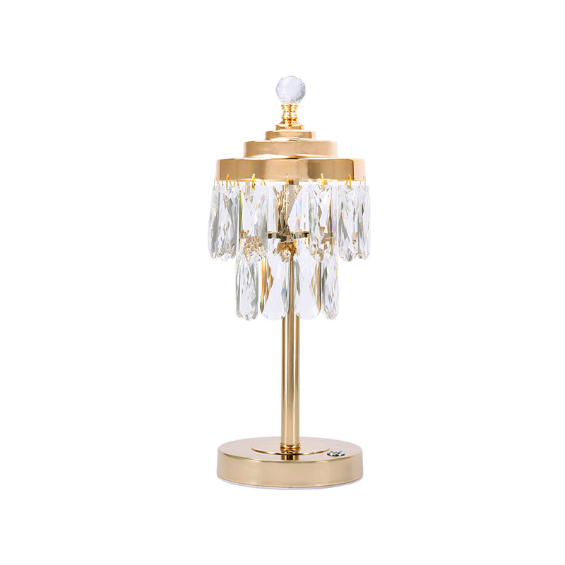 Gold LED Table Light Vintage Beveled Crystal Prism 2 Tiers Night Stand Lamp for Bedroom Clearhalo 'Lamps' 'Table Lamps' Lighting' 788091