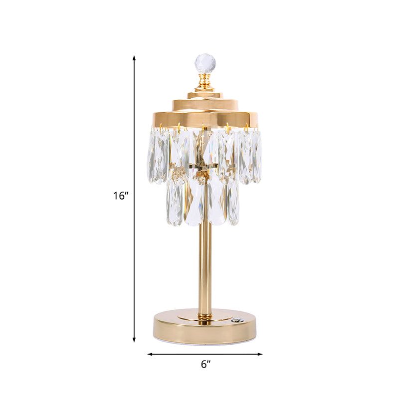 Gold LED Table Light Vintage Beveled Crystal Prism 2 Tiers Night Stand Lamp for Bedroom Clearhalo 'Lamps' 'Table Lamps' Lighting' 788092