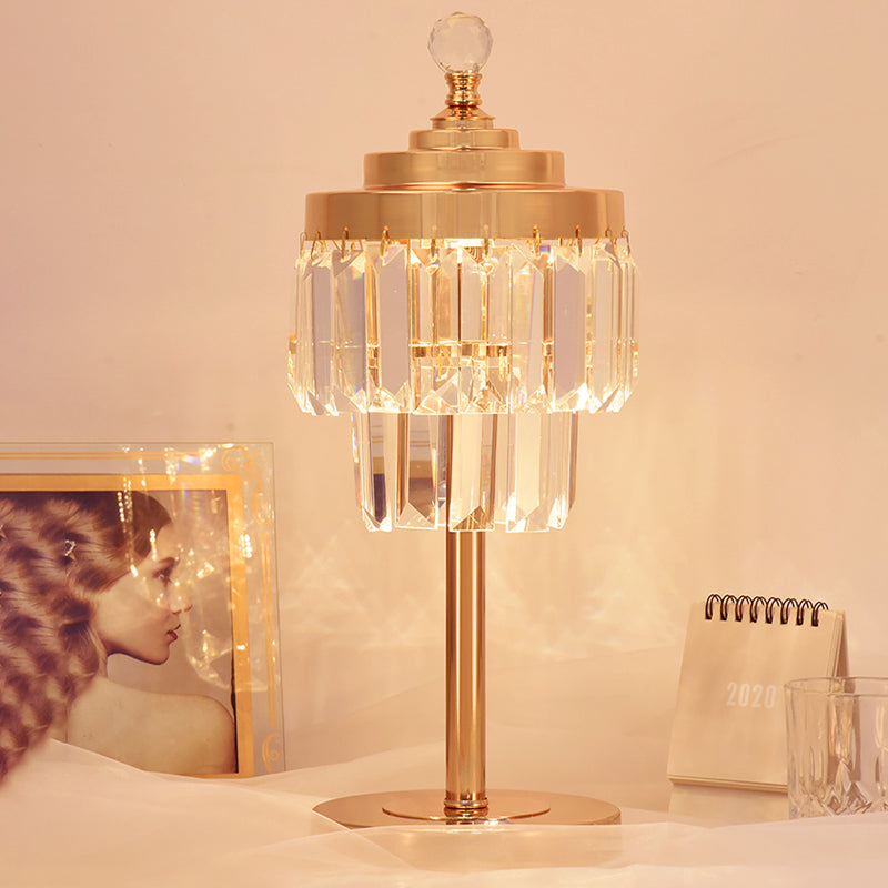 Gold LED Table Light Vintage Beveled Crystal Prism 2 Tiers Night Stand Lamp for Bedroom Gold A Clearhalo 'Lamps' 'Table Lamps' Lighting' 788093