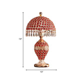 Retro Vase Pot Table Light Single Red Crystal Night Lamp with Dome Lampshade and Droplet in Gold Clearhalo 'Lamps' 'Table Lamps' Lighting' 788105