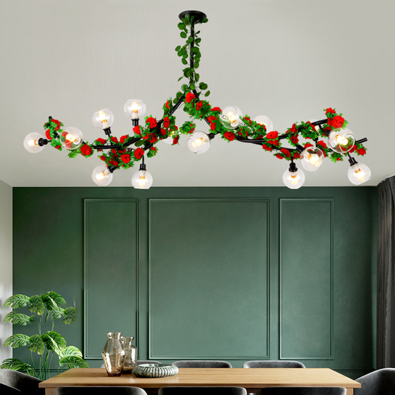 Sputnik Dining Room Semi Mount Lighting Loft Metal 15 Heads Green Ceiling Mounted Fixture with Red/Pink Flower Vine Red Clearhalo 'Ceiling Lights' 'Close To Ceiling Lights' 'Close to ceiling' 'Semi-flushmount' Lighting' 790327