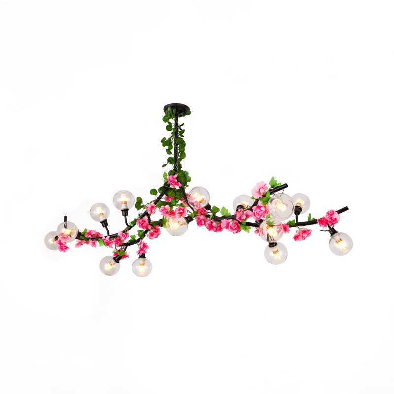 Sputnik Dining Room Semi Mount Lighting Loft Metal 15 Heads Green Ceiling Mounted Fixture with Red/Pink Flower Vine Clearhalo 'Ceiling Lights' 'Close To Ceiling Lights' 'Close to ceiling' 'Semi-flushmount' Lighting' 790334