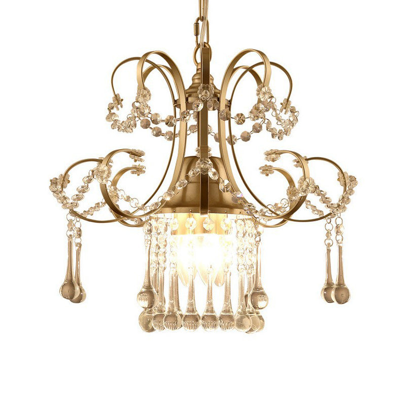 Gold 3 Lights Ceiling Chandelier Contemporary Metal Scrolling Pendulum Lamp with Crystal Accent Clearhalo 'Ceiling Lights' 'Chandeliers' 'Modern Chandeliers' 'Modern' Lighting' 790348