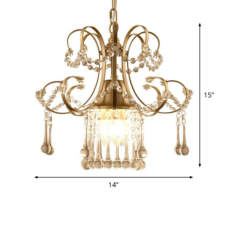 Gold 3 Lights Ceiling Chandelier Contemporary Metal Scrolling Pendulum Lamp with Crystal Accent Clearhalo 'Ceiling Lights' 'Chandeliers' 'Modern Chandeliers' 'Modern' Lighting' 790350