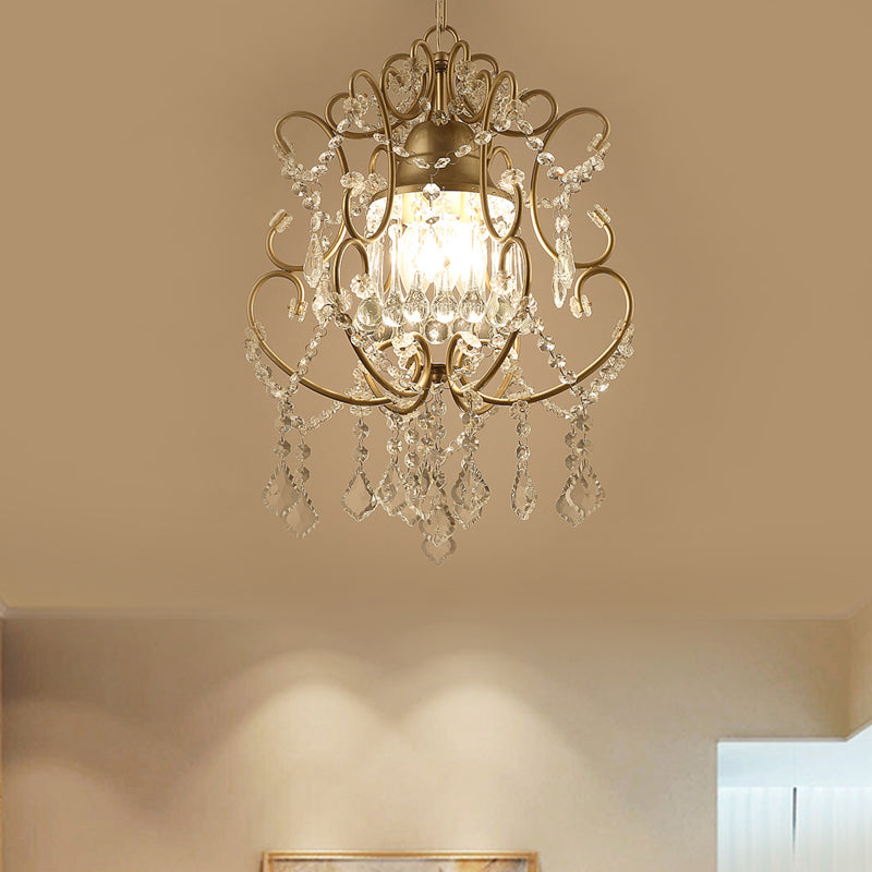 Modernist Scroll Pendant Chandelier 3 Heads Crystal Swag Hanging Ceiling Light in Gold Clearhalo 'Ceiling Lights' 'Chandeliers' 'Modern Chandeliers' 'Modern' Lighting' 790352