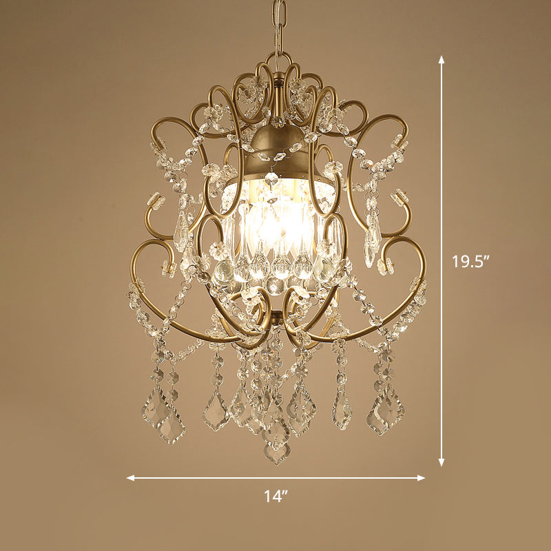 Modernist Scroll Pendant Chandelier 3 Heads Crystal Swag Hanging Ceiling Light in Gold Clearhalo 'Ceiling Lights' 'Chandeliers' 'Modern Chandeliers' 'Modern' Lighting' 790354