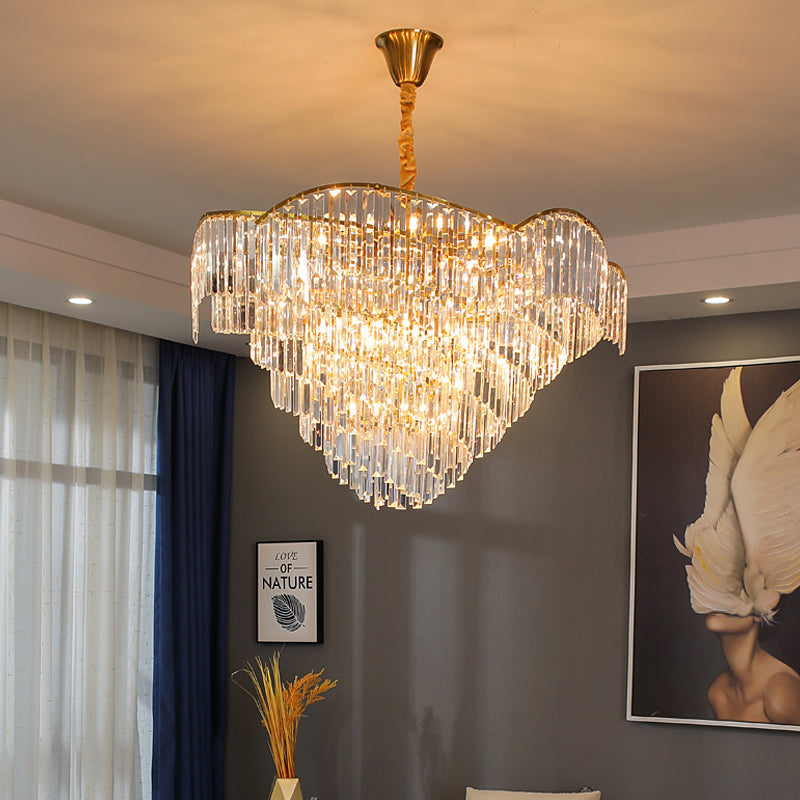 Crystal Block Brass Chandelier Light Fixture Spiral 5-Head Modernist LED Ceiling Suspension Lamp Clearhalo 'Ceiling Lights' 'Chandeliers' 'Modern Chandeliers' 'Modern' Lighting' 790364