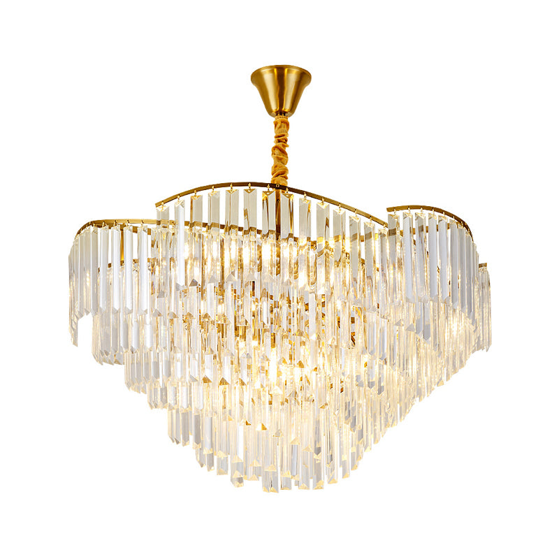 Crystal Block Brass Chandelier Light Fixture Spiral 5-Head Modernist LED Ceiling Suspension Lamp Clearhalo 'Ceiling Lights' 'Chandeliers' 'Modern Chandeliers' 'Modern' Lighting' 790365