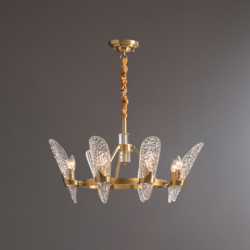 Brass 8/10-Bulb Suspension Light Minimal Clear Crystal Glass Arc Panel Chandelier Pendant Lamp Clearhalo 'Ceiling Lights' 'Chandeliers' 'Modern Chandeliers' 'Modern' Lighting' 790369