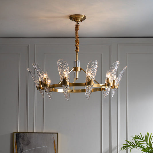 Brass 8/10-Bulb Suspension Light Minimal Clear Crystal Glass Arc Panel Chandelier Pendant Lamp Clearhalo 'Ceiling Lights' 'Chandeliers' 'Modern Chandeliers' 'Modern' Lighting' 790372