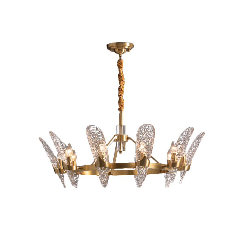Brass 8/10-Bulb Suspension Light Minimal Clear Crystal Glass Arc Panel Chandelier Pendant Lamp Clearhalo 'Ceiling Lights' 'Chandeliers' 'Modern Chandeliers' 'Modern' Lighting' 790373