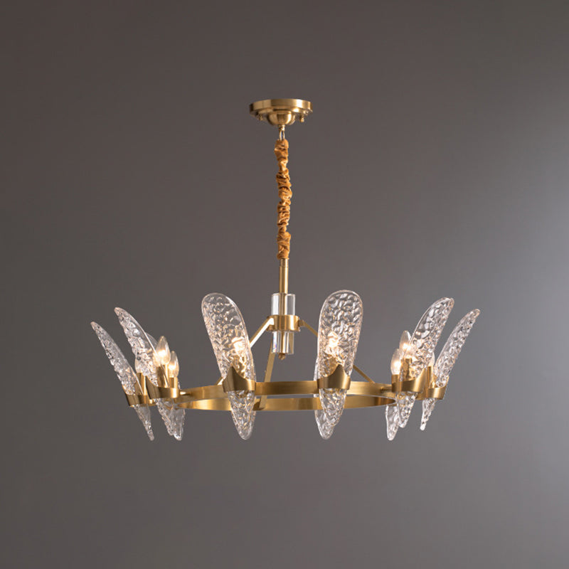 Brass 8/10-Bulb Suspension Light Minimal Clear Crystal Glass Arc Panel Chandelier Pendant Lamp Clearhalo 'Ceiling Lights' 'Chandeliers' 'Modern Chandeliers' 'Modern' Lighting' 790374