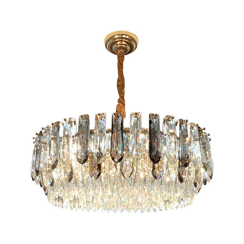 9 Heads Grey Crystal Block Chandelier Modern Gold Round Living Room Ceiling Hang Fixture Clearhalo 'Ceiling Lights' 'Chandeliers' 'Modern Chandeliers' 'Modern' Lighting' 790386