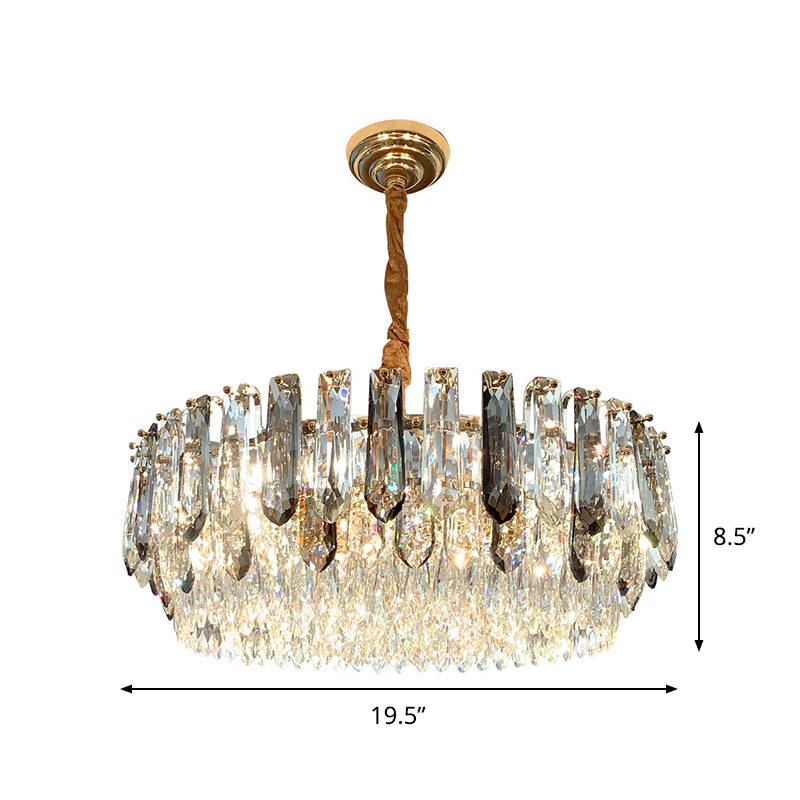 9 Heads Grey Crystal Block Chandelier Modern Gold Round Living Room Ceiling Hang Fixture Clearhalo 'Ceiling Lights' 'Chandeliers' 'Modern Chandeliers' 'Modern' Lighting' 790387