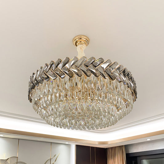 Gold 3-Tier Pendant Chandelier Modernist Beveled Crystal 5-Light Living Room Hanging Lamp Kit Gold Clearhalo 'Ceiling Lights' 'Chandeliers' 'Modern Chandeliers' 'Modern' Lighting' 790388