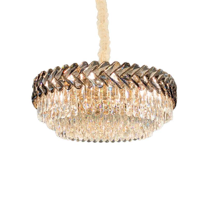 Gold 3-Tier Pendant Chandelier Modernist Beveled Crystal 5-Light Living Room Hanging Lamp Kit Clearhalo 'Ceiling Lights' 'Chandeliers' 'Modern Chandeliers' 'Modern' Lighting' 790390
