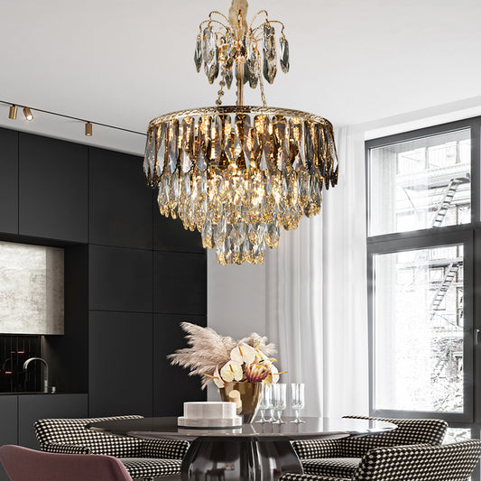 Contemporary Conic Hanging Chandelier 8-Head Crystal Block LED Ceiling Pendant Light in Gold Gold Clearhalo 'Ceiling Lights' 'Chandeliers' 'Modern Chandeliers' 'Modern' Lighting' 790392