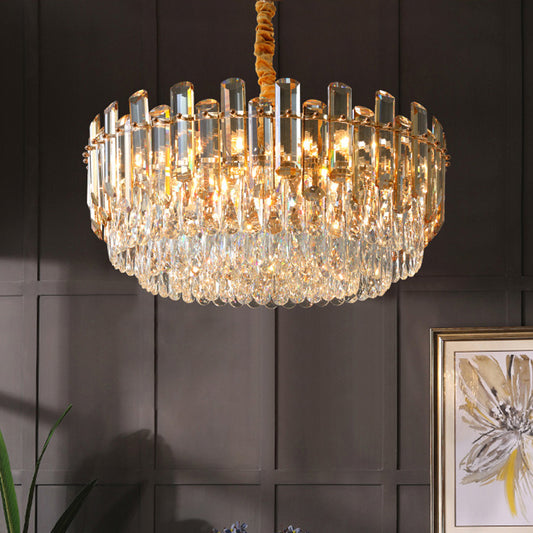 9 Bulbs Round Pendant Chandelier Modern Gold Finish Cut Crystal Suspension Light for Living Room Gold Clearhalo 'Ceiling Lights' 'Chandeliers' 'Modern Chandeliers' 'Modern' Lighting' 790396