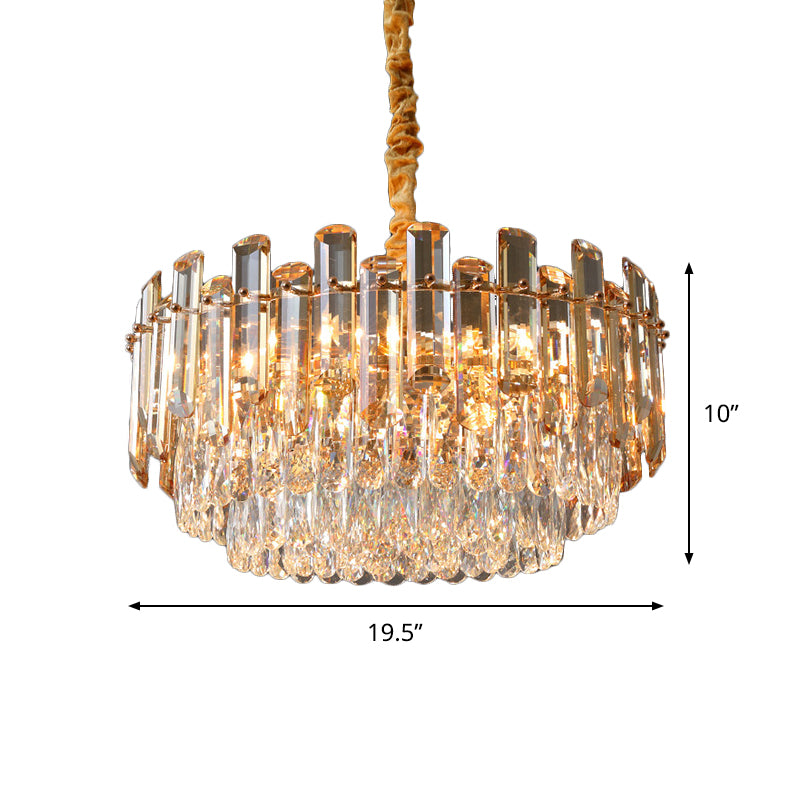 9 Bulbs Round Pendant Chandelier Modern Gold Finish Cut Crystal Suspension Light for Living Room Clearhalo 'Ceiling Lights' 'Chandeliers' 'Modern Chandeliers' 'Modern' Lighting' 790399