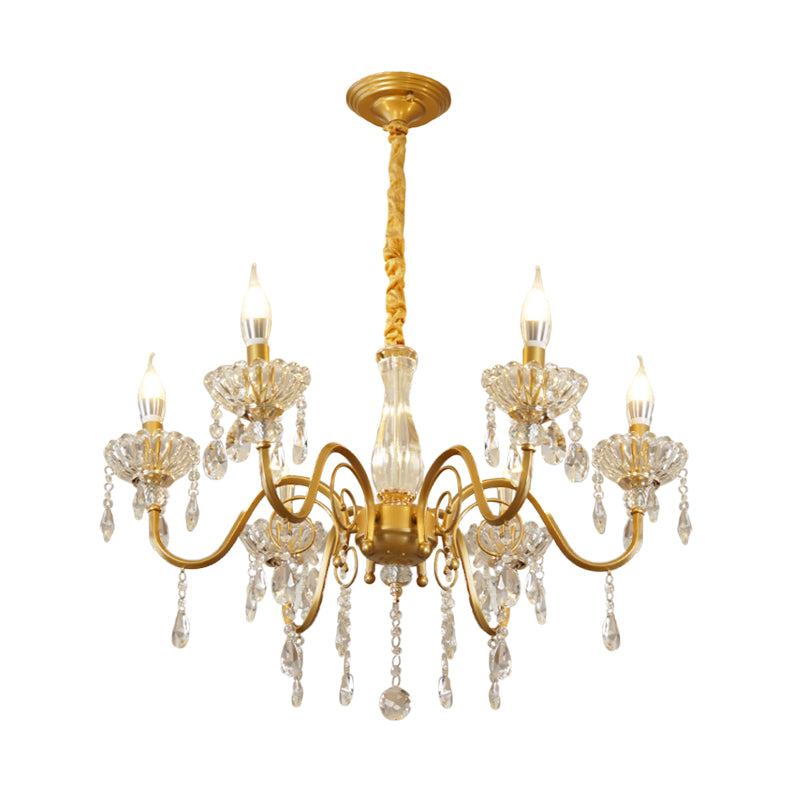 Candle Living Room Pendant Lamp Modern Faceted Crystal 6/8 Bulbs Gold Finish Hanging Chandelier Clearhalo 'Ceiling Lights' 'Chandeliers' 'Modern Chandeliers' 'Modern' Lighting' 790406