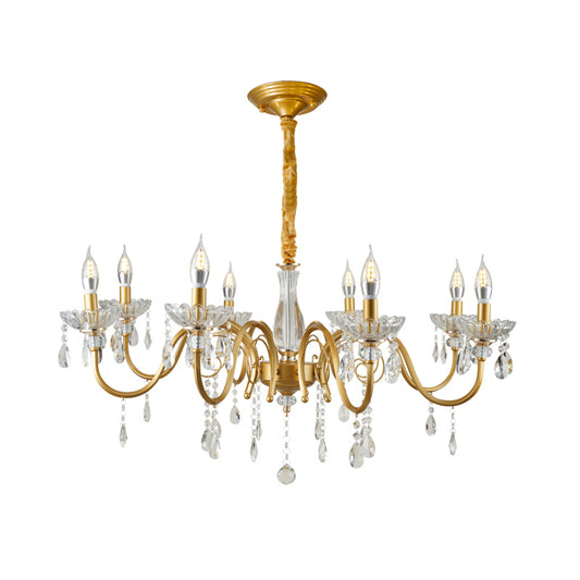 Candle Living Room Pendant Lamp Modern Faceted Crystal 6/8 Bulbs Gold Finish Hanging Chandelier Clearhalo 'Ceiling Lights' 'Chandeliers' 'Modern Chandeliers' 'Modern' Lighting' 790411