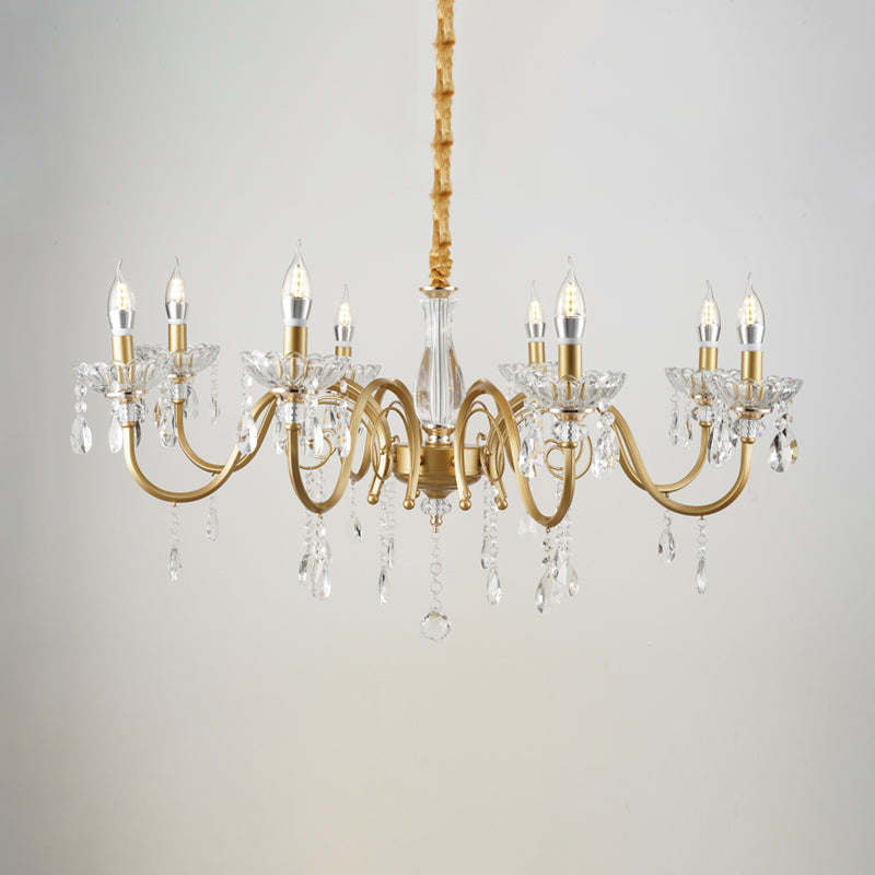 Candle Living Room Pendant Lamp Modern Faceted Crystal 6/8 Bulbs Gold Finish Hanging Chandelier Clearhalo 'Ceiling Lights' 'Chandeliers' 'Modern Chandeliers' 'Modern' Lighting' 790412