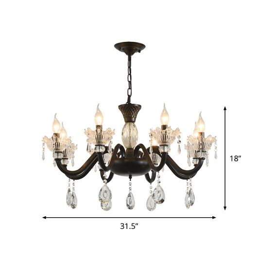 Modernism Curved Arm Suspension Light 6/8-Light Metal Pendant Chandelier in Black with Crystal Droplet Clearhalo 'Ceiling Lights' 'Chandeliers' 'Modern Chandeliers' 'Modern' Lighting' 790422