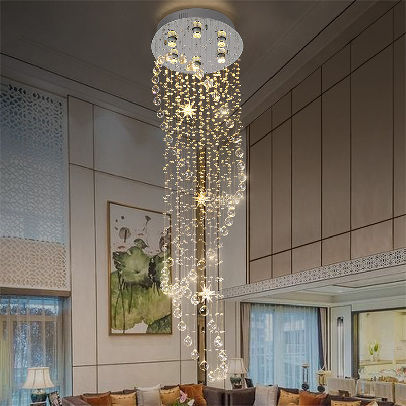 6 Lights Waterfall Flush Mount Fixture Modernism Chrome Finish Crystal Orb Flush Lighting Chrome Clearhalo 'Ceiling Lights' 'Close To Ceiling Lights' 'Close to ceiling' 'Flush mount' Lighting' 790423