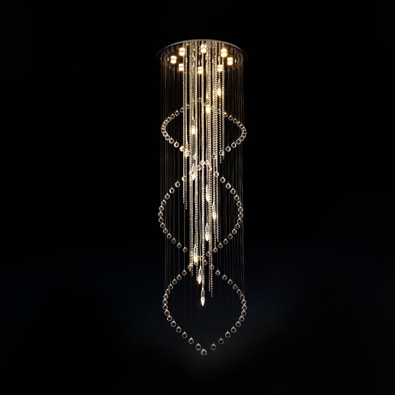 Crystal Bead Chrome Finish Flush Light Fixture Spiral Waterfall 5-Head Stairway Flush Mount Lamp Clearhalo 'Ceiling Lights' 'Close To Ceiling Lights' 'Close to ceiling' 'Flush mount' Lighting' 790433